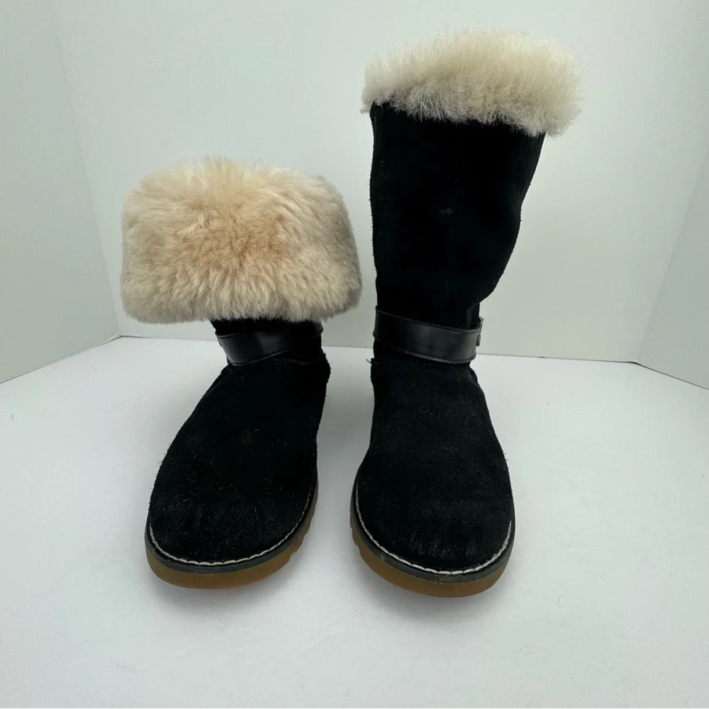 UGG Nessa Boots shearling lined black suede mid calf boots size 2.